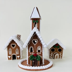 Clay Gingerbread Church,Christmas Tea Light, Holiday Ornaments