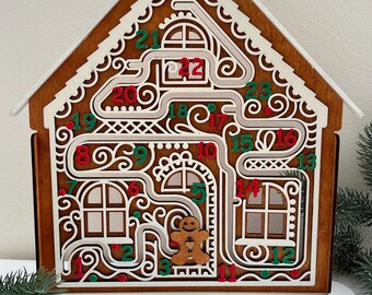 Handmade Wooden Gingerbread House Christmas Countdown Calendar, Christmas Decoration