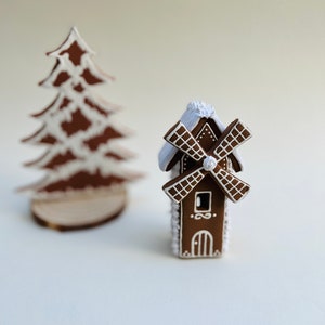 Clay Mini Gingerbread Windmill, Christmas Village,Christmas light house, Christmas gift image 3