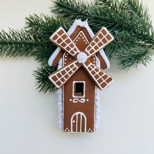 Clay Mini Gingerbread Windmill, Christmas Village,Christmas light house, Christmas gift image 5