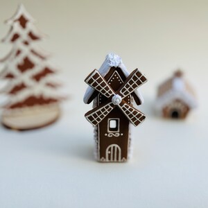 Clay Mini Gingerbread Windmill, Christmas Village,Christmas light house, Christmas gift image 2