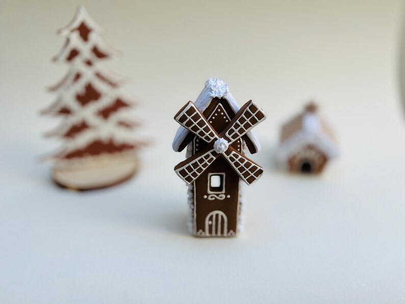 Clay Mini Gingerbread Windmill, Christmas Village,Christmas light house, Christmas gift image 2