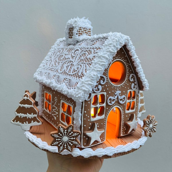 Clay Light Up Gingerbread man house, Christmas Tea Light, Holiday Ornaments