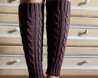 Brown leg warmers, knit accessories womens