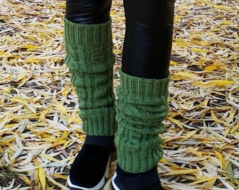 Green leg warmers, knit accessories womens