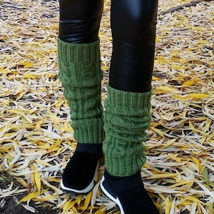 Green leg warmers, knit accessories womens