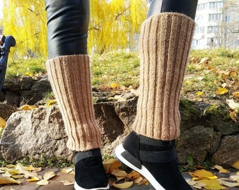 Beige leg warmers, knit accessories womens