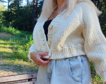 トップス mliiixROUND SHORT KNIT CARDIGAN Chunky Knit Oversized Cardigan in Oat