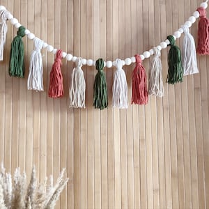 Tassel garland with wood beads. Boho Decoration wall garland. Macrame Garland