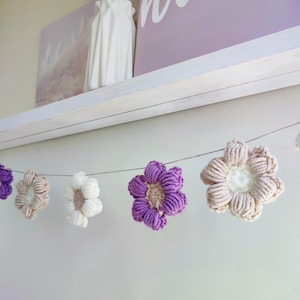 Purple Daisy Garland wall decor with wild flowers