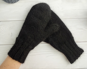 Winter black mittens 100% alpaca