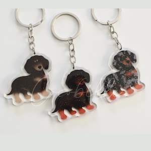Acrylic dachshund keyring, any colour cartoon sausage dog digital illustration dog keychain gift daxie portrait lover owner