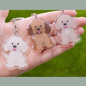 Acryl sleutelhanger cockapoo/cavapoo/maltipoo, elke kleur cartoon digitale illustratie doodle hond sleutelhanger cadeau cockapoo portret minnaar eigenaar