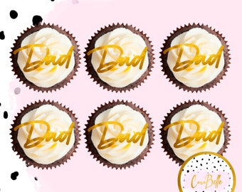 12x Dad cupcake toppers delicate charm happy Father’s Day daddy gift ideas decor party cake decorating ideas birthday cake gold script