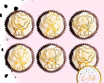 12x Safari animal cupcake toppers outline thin baby shower lion giraffe elephant jungle wild party decor theme cute birthday glitter cake