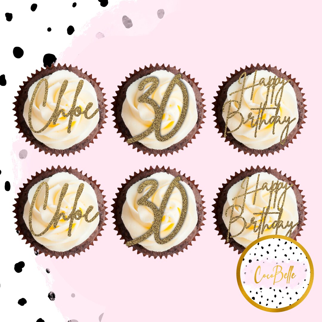 Personalised Cupcake Toppers Delicate Charm Glitter Decor Etsy