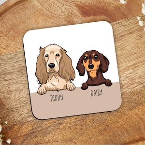 Personalised dog coaster, any breed colour cartoon digital illustration name Christmas gift spaniel cockapoo cavapoo dachshund lover owner