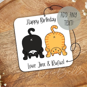 Gepersonaliseerde grappige kattenonderzetter, tekst in elke kleur kat cartoon digitale afbeelding naam kerstcadeau sfinx minnaar eigenaar