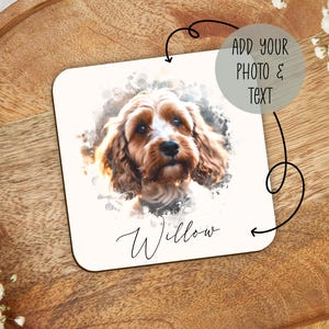 Personalised pet photo coaster, any picture add your own dog cat horse animal name gift spaniel cockapoo cavapoo dachshund lover owner
