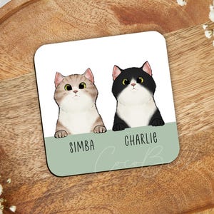 Personalisierte Katze Untersetzer, jede Farbe Cartoon digitale Illustration Name Weihnachtsgeschenk Sphynx fach Kurzhaar Langhaar Liebhaber Besitzer