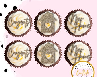12x New home cupcake toppers delicate charm glitter decor party cake decorating ideas gold silver script custom first home gifts congrats