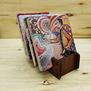 Paul Signac Paintings - Travertine Natural Stone Coaster Set With Decorative Display Stand