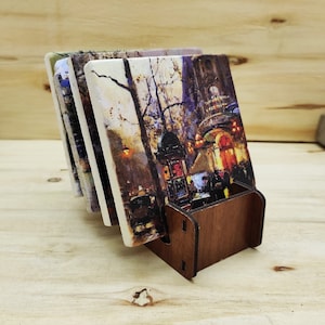 Edouard Leon Cortes - Travertine Natural Stone Coaster Set With Decorative Display Stand