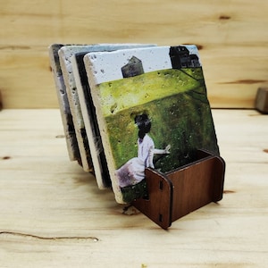 Andrew Wyeth Paintings - Travertine Natural Stone Coaster Set With Decorative Display Stand