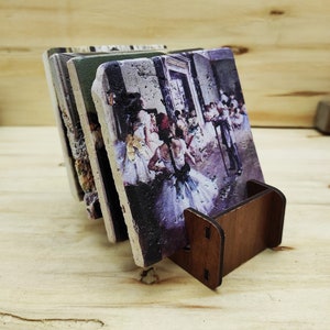Edgar Degas - Travertine Natural Stone Coaster Set With Decorative Display Stand