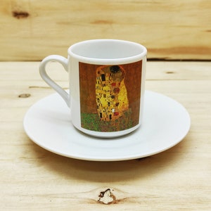 Espresso / Turkish Coffee / Greek Coffee Cup/Mug Printed With Gustav Klimt&#39;s Famous Painting - The Kiss