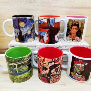 Van Gogh, Dali, Kandinsky, Frida, Monet, Picasso Mug / Cup Set (Inner Colored)