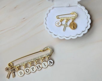 Personalized Baby Pin SET | Baby Brooch | Baptism Pin | Stroller Pin | Baby Shower Gift | Keepsake Baby Pin | Bridal Pin | Virgin Mary Pin