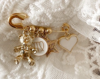 Little Luxuries Designs Chanel Style Safety Pin with Charms Brooch