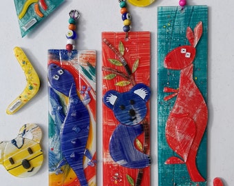Décoration murale faite main en verre fusionné avec des animaux d&#39;Australie | Koala | Gecko | Kangourou | Perle de verre faite main | Aimants | Cadeau maison