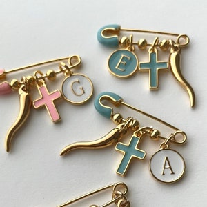 Personalized Italian Cornicello Gold Baby Pin |  Baby Brooch | Baptism Pin | Stroller Pin |  | Keepsake Baby Pin | Bridal Pin | Chilli