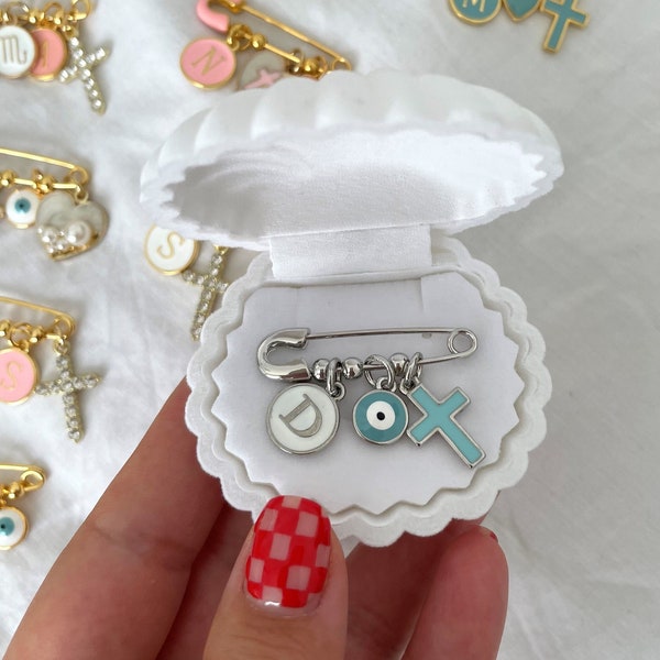 Personalized Silver Baby Pin | Baby Brooch | Baptism Pin | Stroller Pin | Baby Shower | Keepsake Baby Pin | Bridal Pin | Shell Gift Box