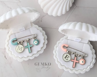 Personalized Baby Pin | Silver Baby Brooch | Baptism Pin | Stroller Pin | Baby Shower | Keepsake Baby Pin | Bridal Pin | Shell Gift Box