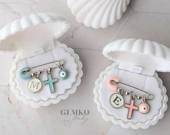 Pin de bebé personalizado / Broche de bebé de plata / Pin de bautismo / Pin de cochecito / Baby Shower / Pin de bebé de recuerdo / Pin de novia / Caja de regalo de concha