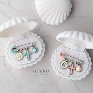 Personalized Baby Pin | Silver Baby Brooch | Baptism Pin | Stroller Pin | Baby Shower | Keepsake Baby Pin | Bridal Pin | Shell Gift Box