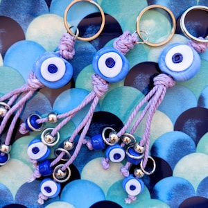 Hand Crafted Fused Glass Evil Eye Key Ring | Key Chain | Spiritual Protection | Nazar | Greek Mati | Bag Charm | Bomboniere | Christening