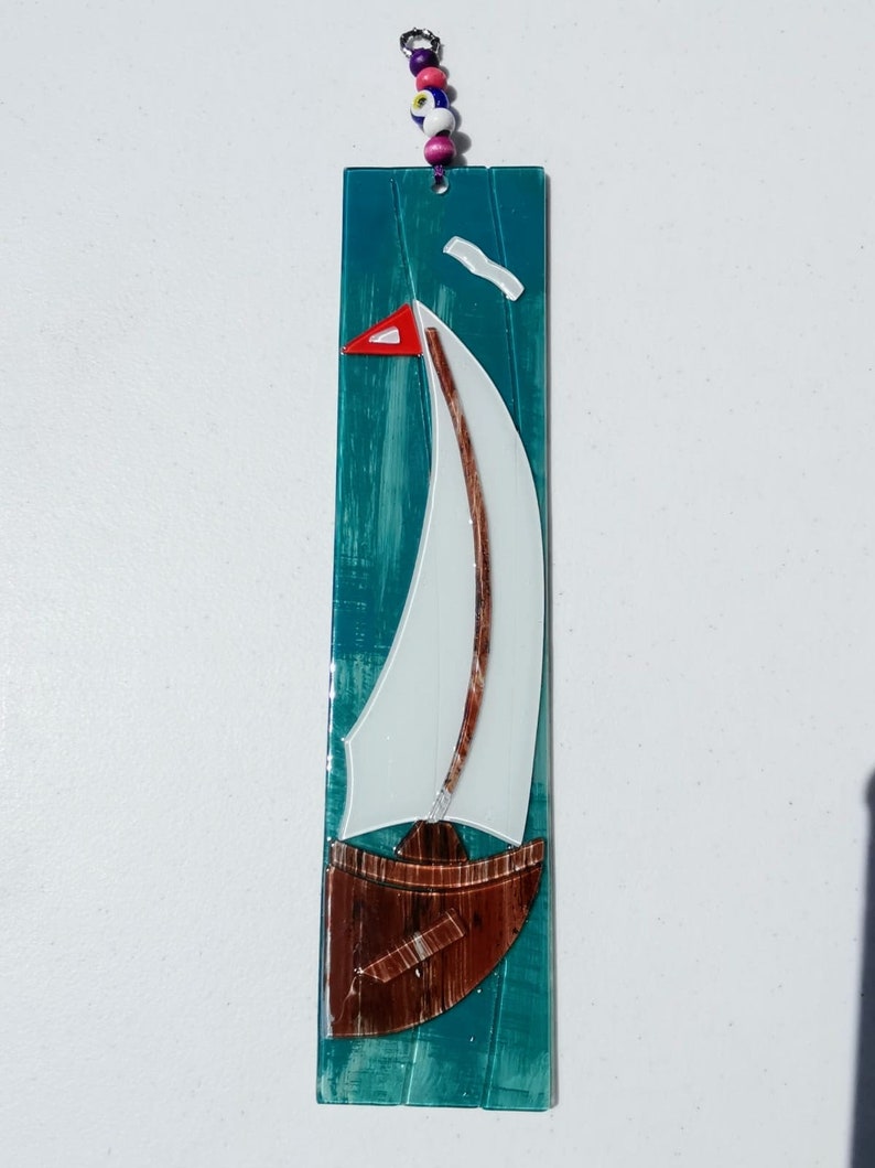 Handmade Fused Glass Sails Wall Hanging Wall Panels Home Decorations Ocean Inspired Sails Unique Handmade Glass Art Sails Aqua Waters