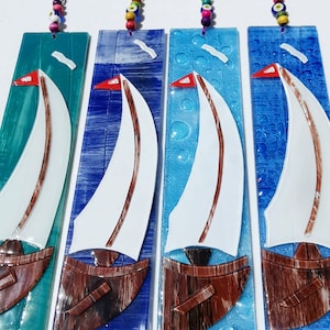 Handmade Fused Glass Sails Wall Hanging Wall Panels Home Decorations Ocean Inspired Sails Unique Handmade Glass Art Sails image 1