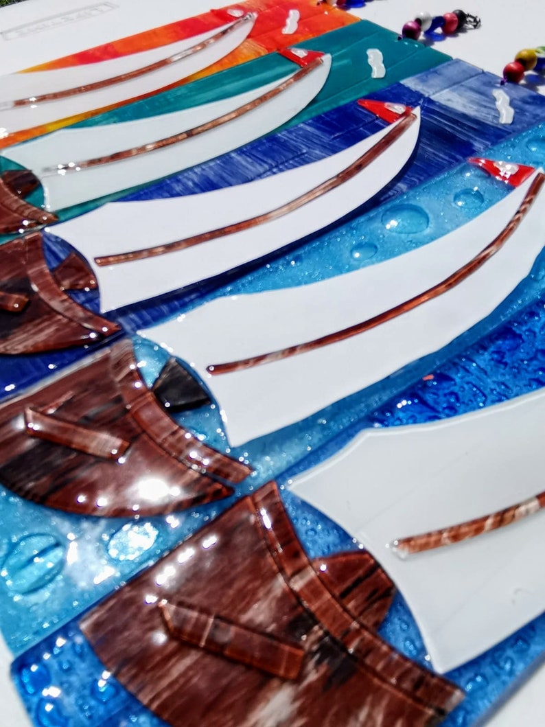 Handmade Fused Glass Sails Wall Hanging Wall Panels Home Decorations Ocean Inspired Sails Unique Handmade Glass Art Sails image 2