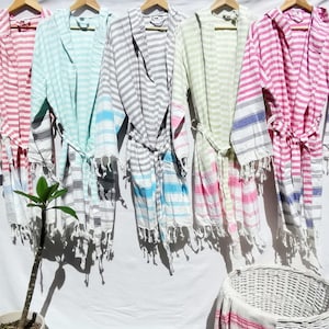 Cotton Turkish Towel Robe | Bathrobe | 100% Cotton | Peshtemal Robe | Eco Friendly | Beach Robe | Kimono | Hooded Towel Robe