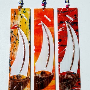 Handmade Fused Glass Sails Wall Hanging Wall Panels Home Decorations Ocean Inspired Sails Unique Handmade Glass Art Sails image 3