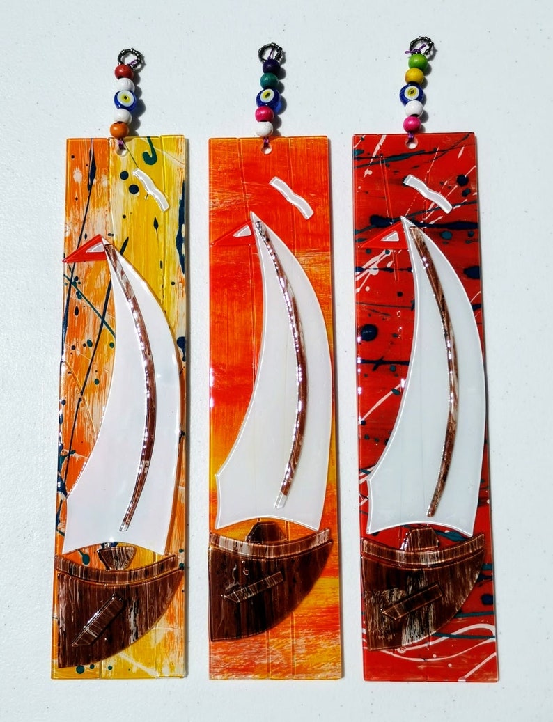 Handmade Fused Glass Sails Wall Hanging Wall Panels Home Decorations Ocean Inspired Sails Unique Handmade Glass Art Sails image 3