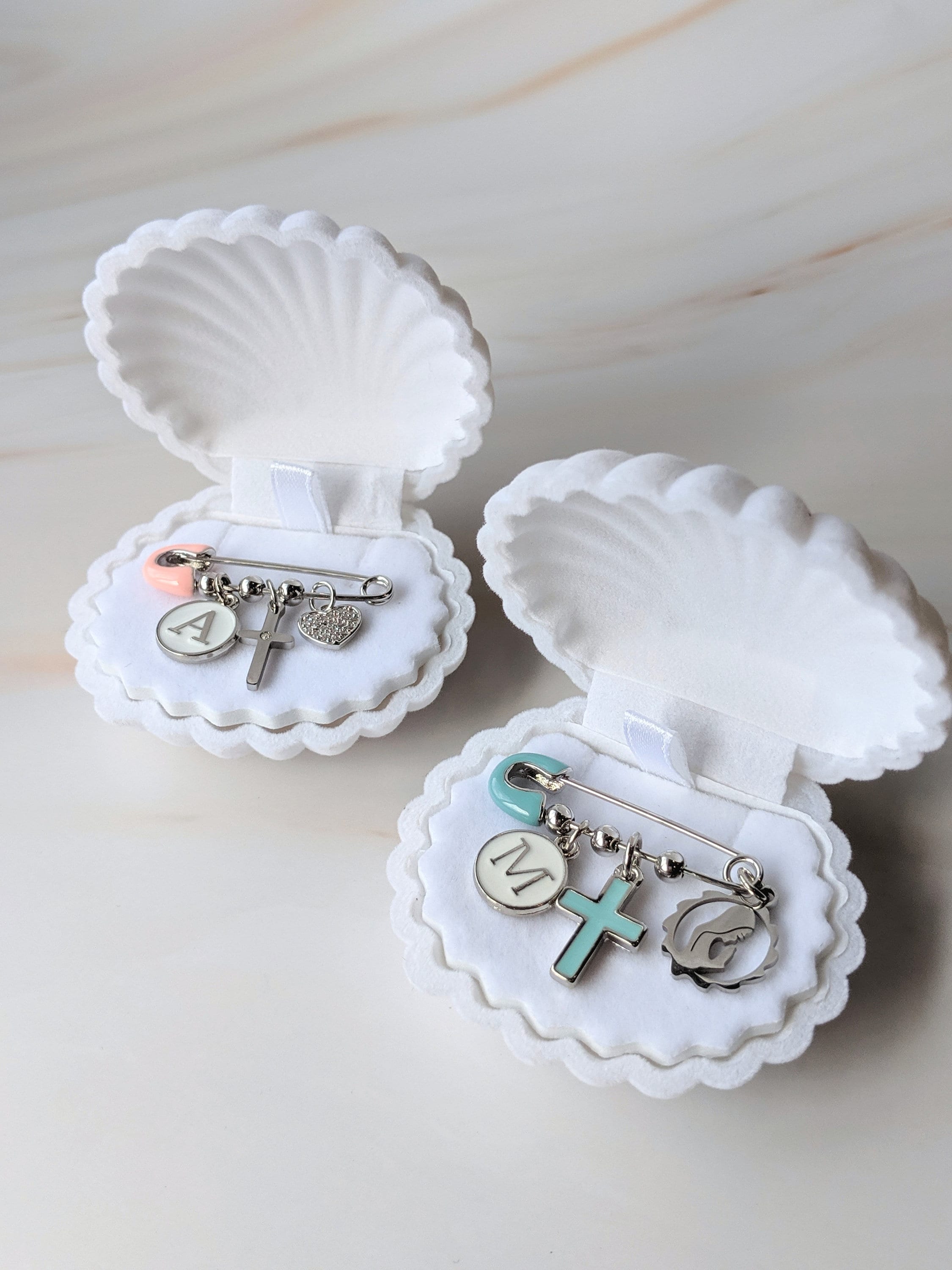 Personalized Baby Pin | Silver Baby Brooch | Baptism Pin | Stroller Pin | Baby Shower | Keepsake Baby Pin | Bridal Pin | Shell Gift Box
