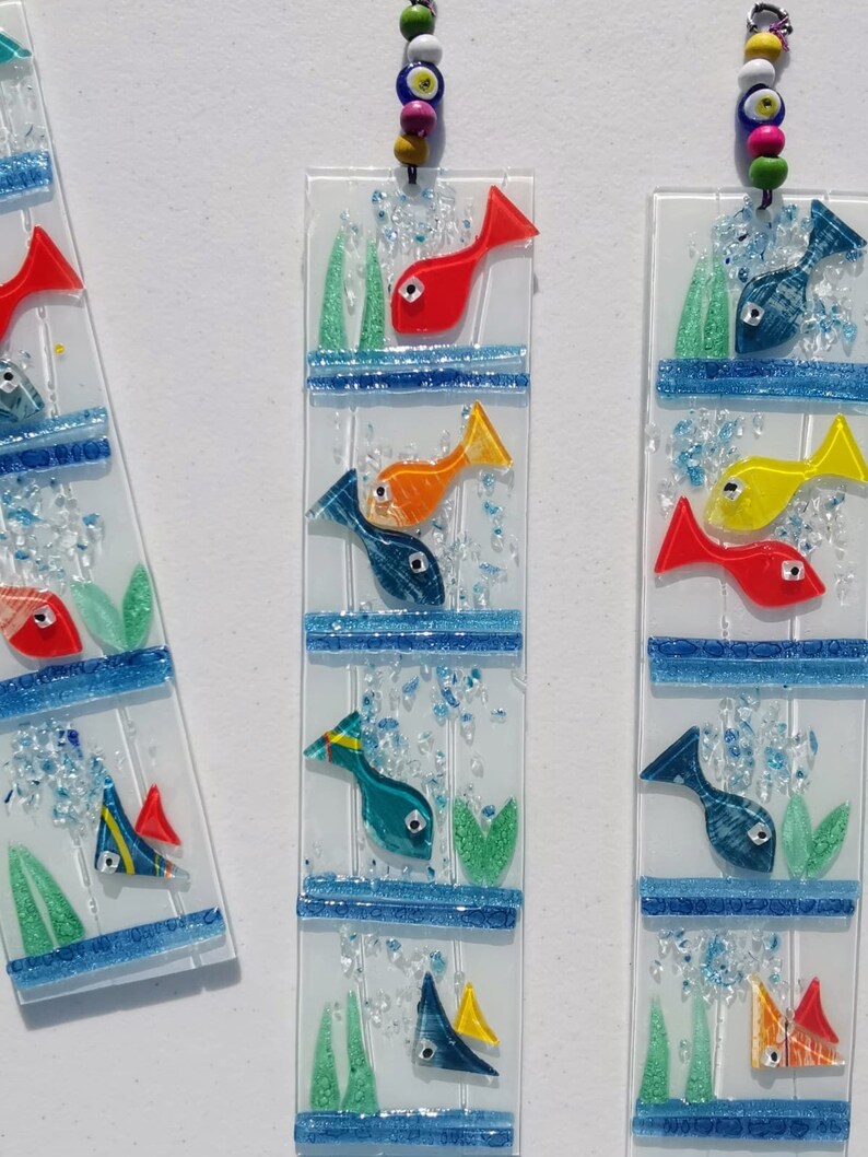 Handmade Fused Glass Underwater Fishes White Wall Hanging Etsy