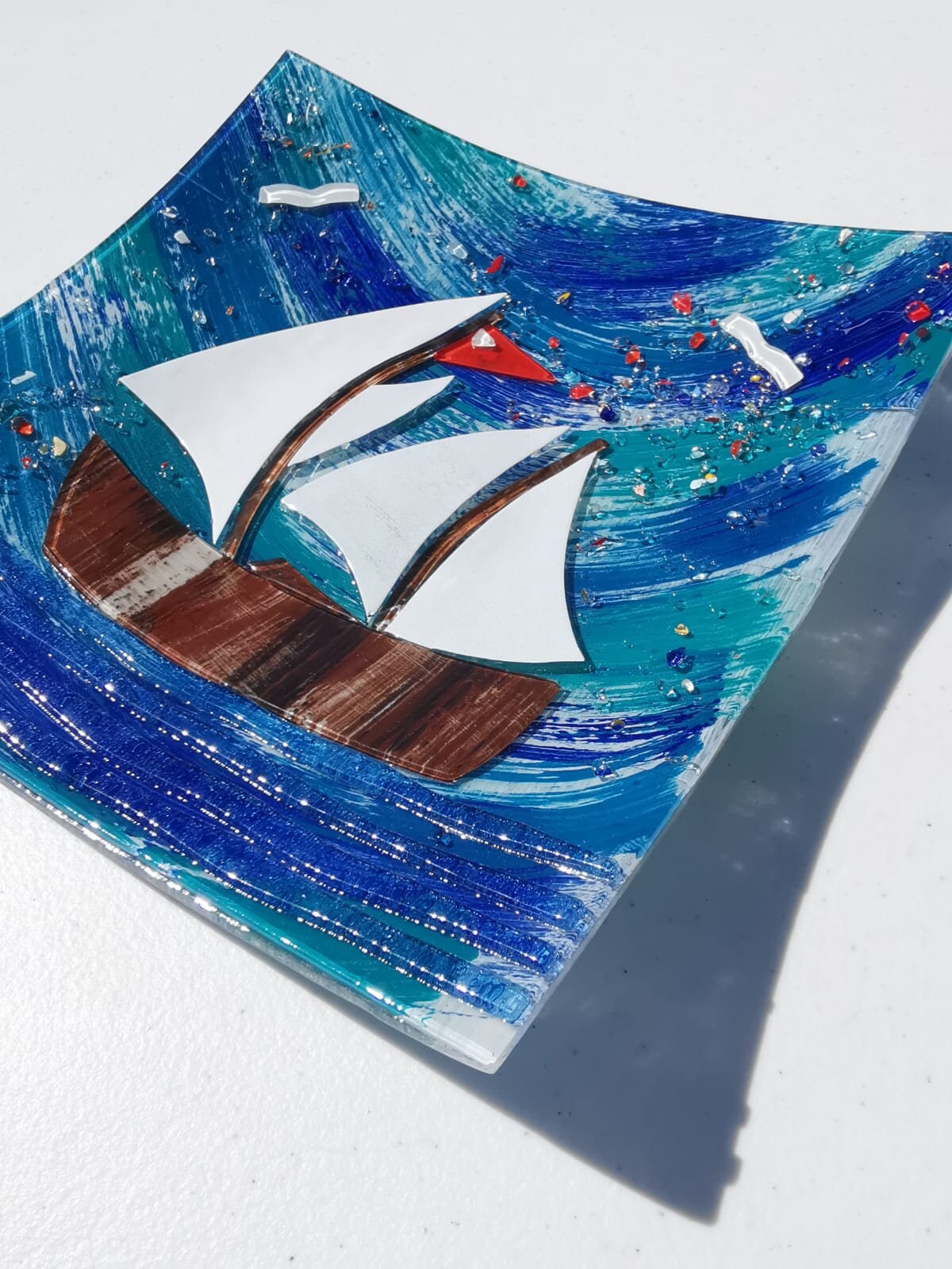 Handmade Fused Glass Sail Ocean Plate Serving Plate Etsy UK