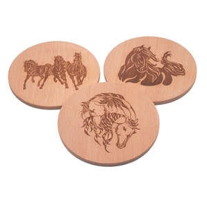 Wooden coaster with engraving - 3 horse motifs II/Fantasy Horse gifts for horse lovers